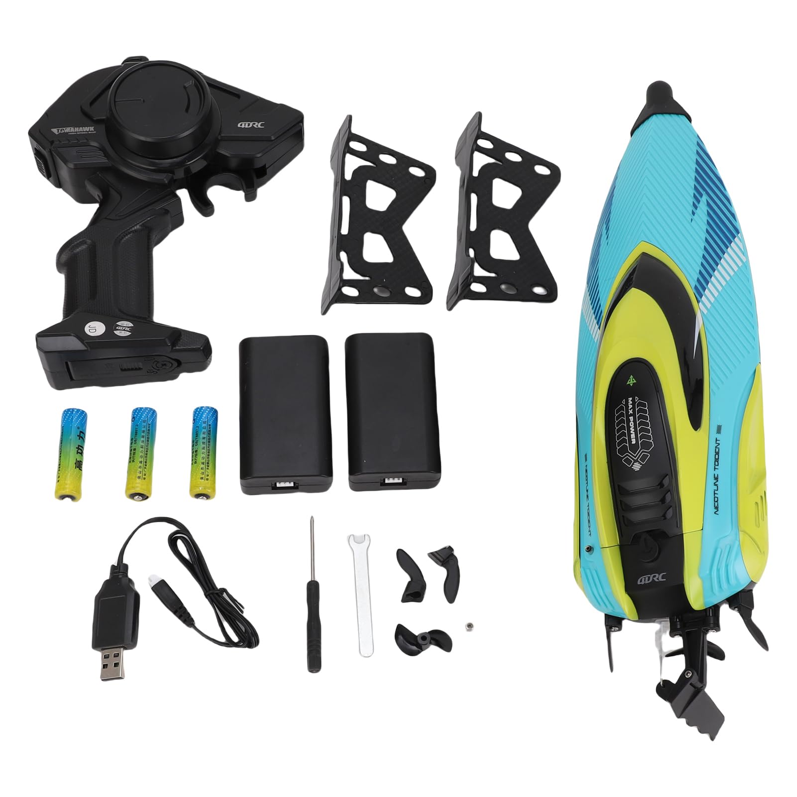 Ferngesteuertes Boot, 2,4 G 45 Km/h Hochgeschwindigkeits-RC-Schnellboot mit Kenter-Reset und LED-Licht, Elektroboot für und, 2 Batterien, Silber (Batterie)