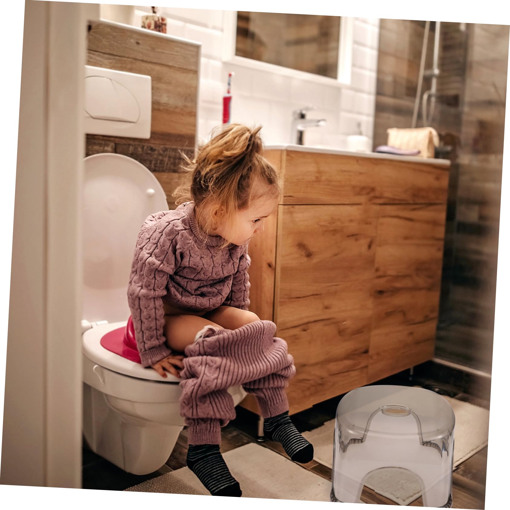 Sgabello da Bagno in Plastico Stabile per Bambini 2pezzi Poggiapiedi Sottile per Doccia, Ingresso, Casa