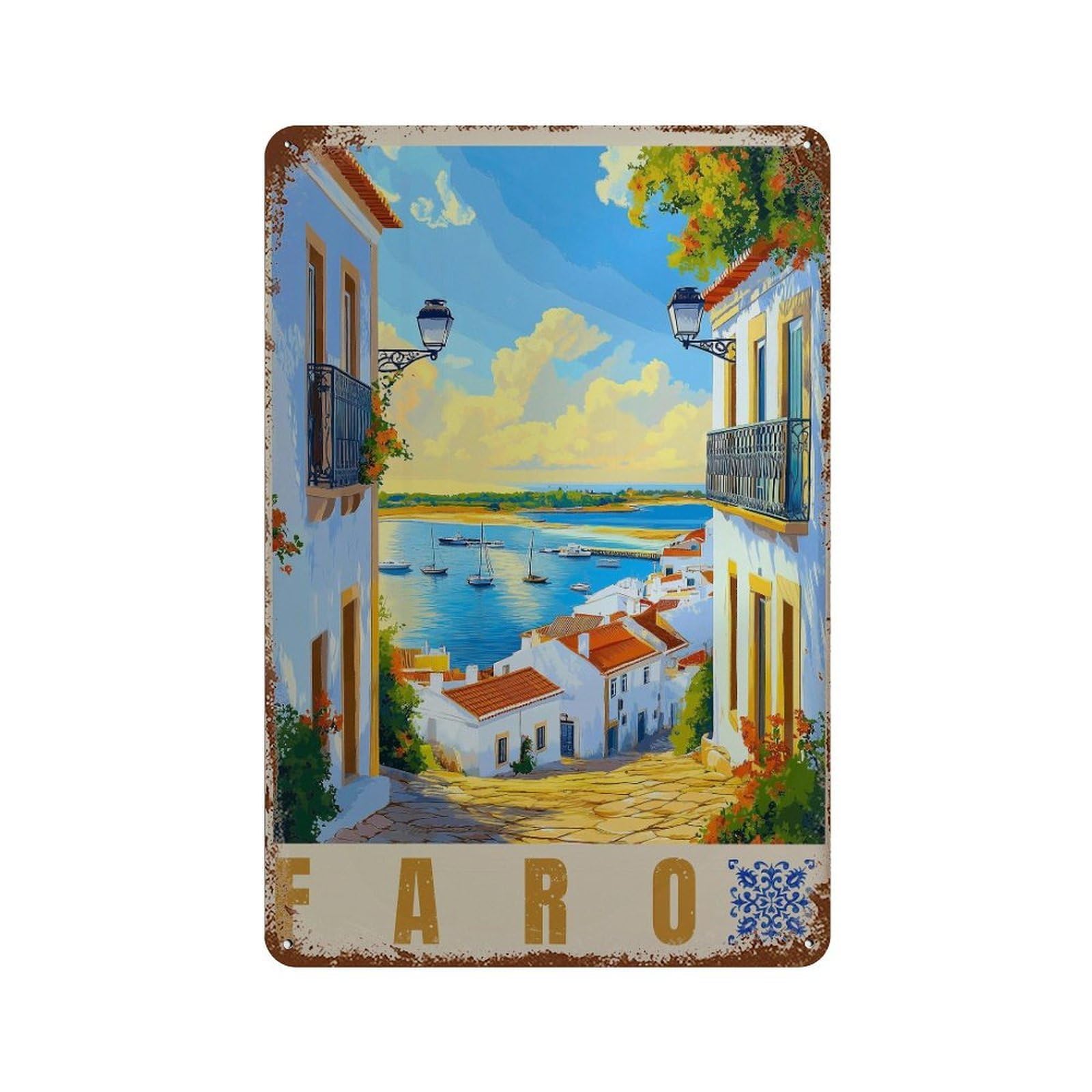 xiaoxiaoshen Faro Portugal Travel Beach Wall Decor Art Metal Tin Poster Modern Home Decor Art Home Bar Shop Decorations Vintage Sign 30x20cm