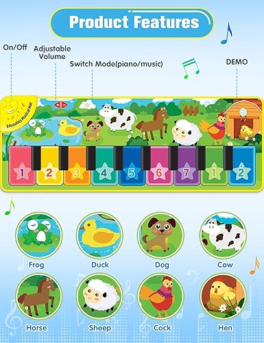 Miniatura 5 de EduCuties Juguetes de aprendizaje musicales para bebés tapete de juego para piano de suelo para niños pequeños con tarjetas flash de animales sonido