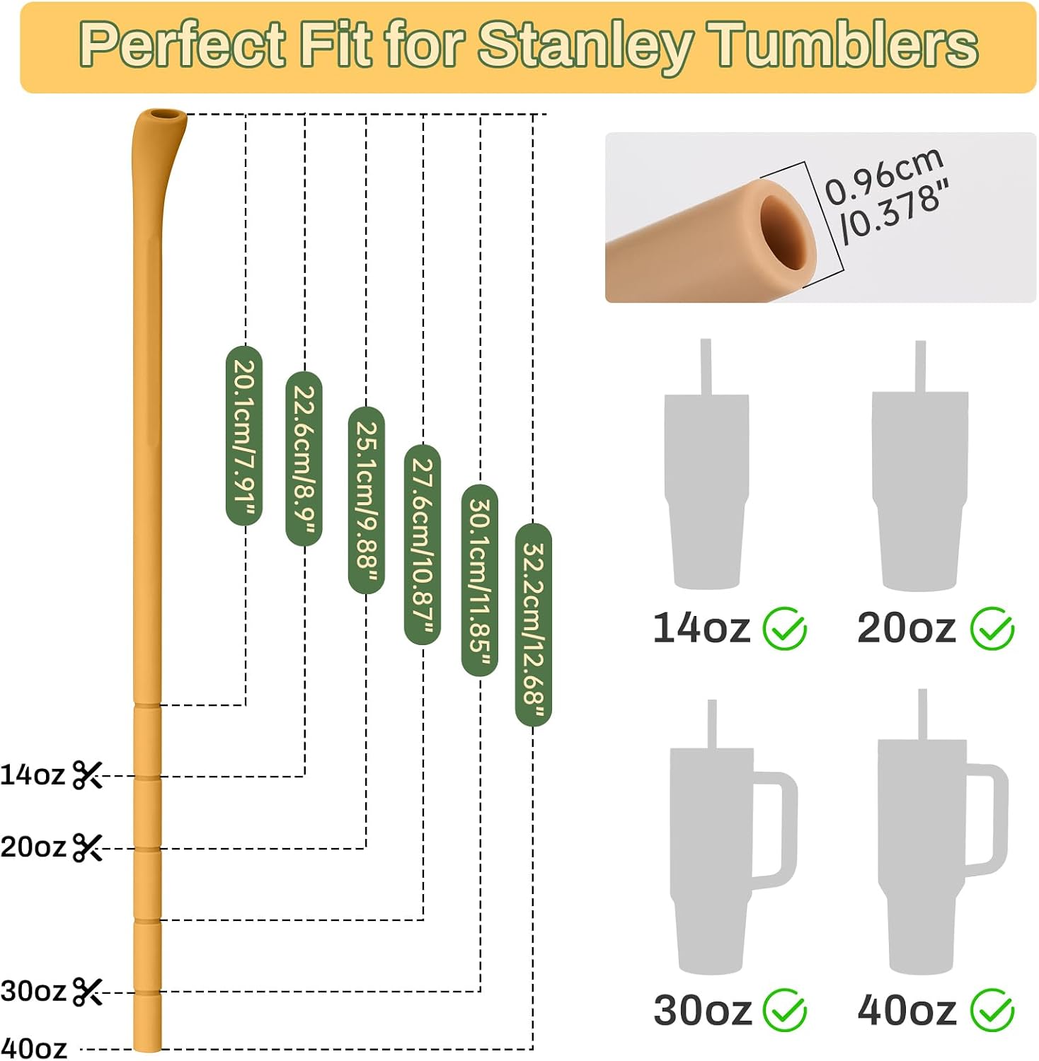 NiHome 6PCS Silicone Anti-Wrinkle Straws Fit for 40oz 30oz Stanley Tumblers w/Brushes, Customizable Length Wrinkle Free Straws for Various Size Cups, No Wrinkle Reusable Straws for Lip (Vintage)