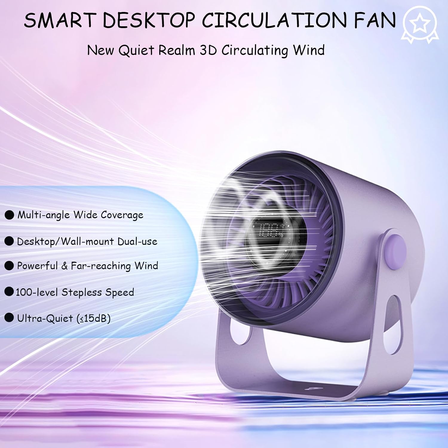 Advanced Desktop Fan with 100-Speed Infinite Variable Control,Portable Fan Rechargeable with 3D Circulating Wind,small fan with LED Display, and Wall-Mountable Design (Violet)
