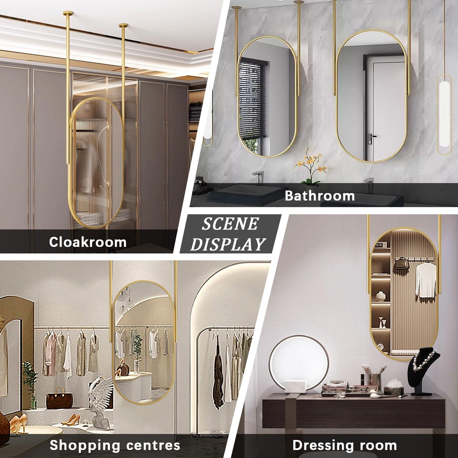 Ovale plafond hangende spiegel voor badkamer wasruimte
