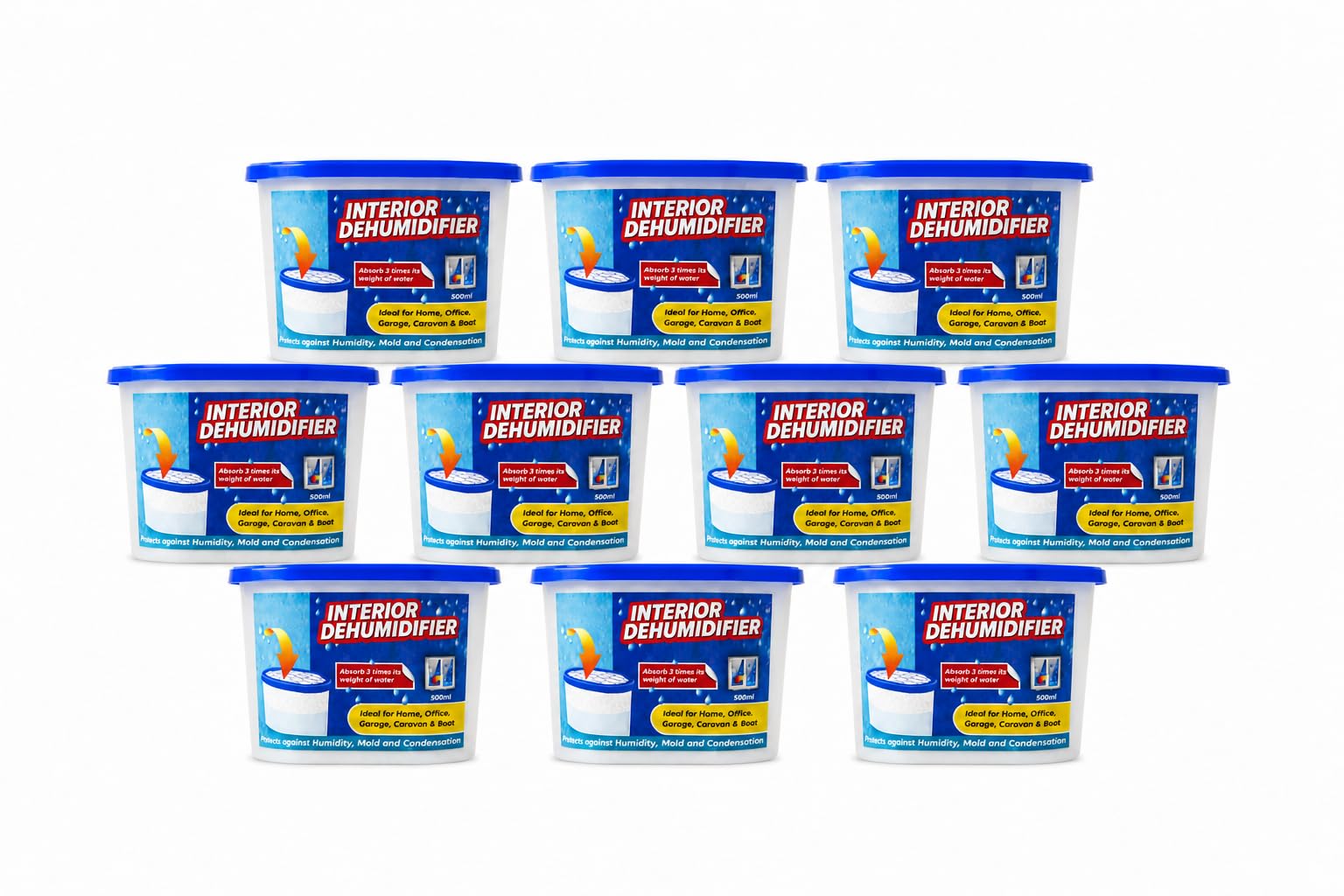 ACCURATE 500ml Interior Dehumidifier Pack of 10 | Condensation Remover Moisture Absorber for Damp, Mould, Moisture in Home,Kitchen, Wardrobe, Bedroom, Caravan, Office, Garage (PACK OF 10)