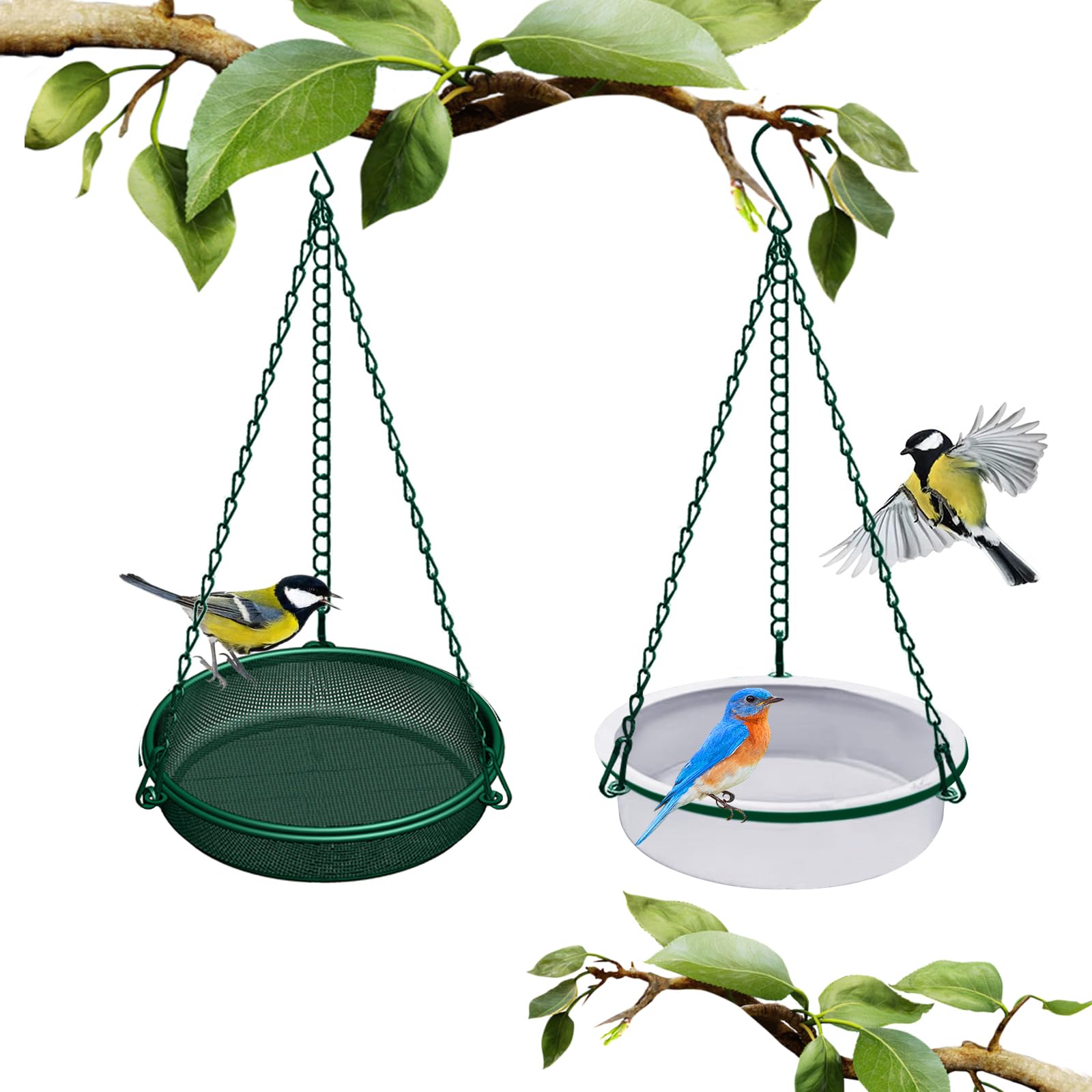 Comedero Pajaros Exterior Colgar De Metal, Comedero Pajaros Silvestres Colgante De Acero Inoxidable, Bebedero Pajaros Colgante Plastico para Exterior Jardin Balcon Arbol Gorriones Pequeños (Verde)