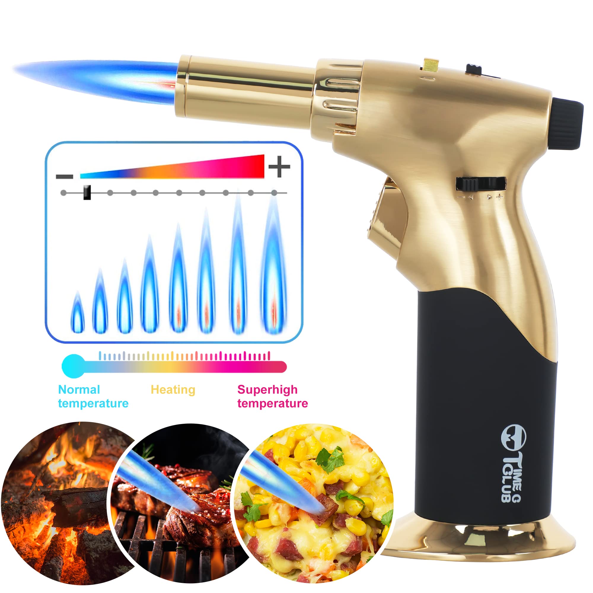 Torcia a butano, grande torcia da cucina a doppia fiamma, con blocco di sicurezza, regolabile, ricaricabile, multiuso, per creme brûlée, cottura al forno, barbecue (gas butano non incluso)