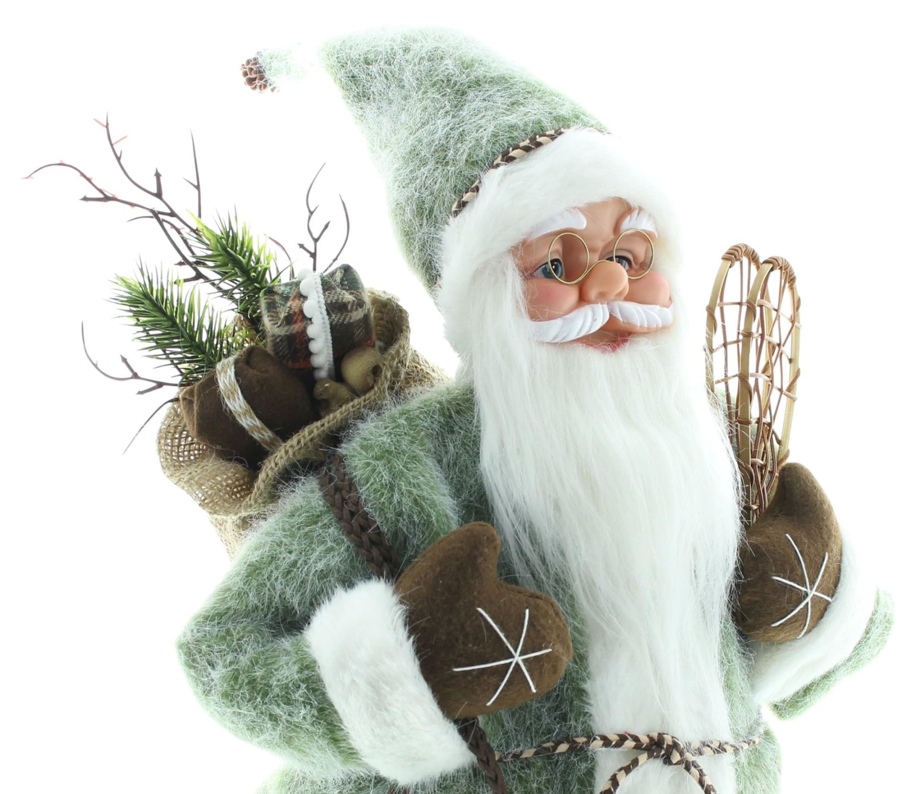 Dekoleidenschaft Figurine de Père Noël décoratif de 60 cm de haut, avec raquettes à neige et sac cadeau, figurine de Père Noël