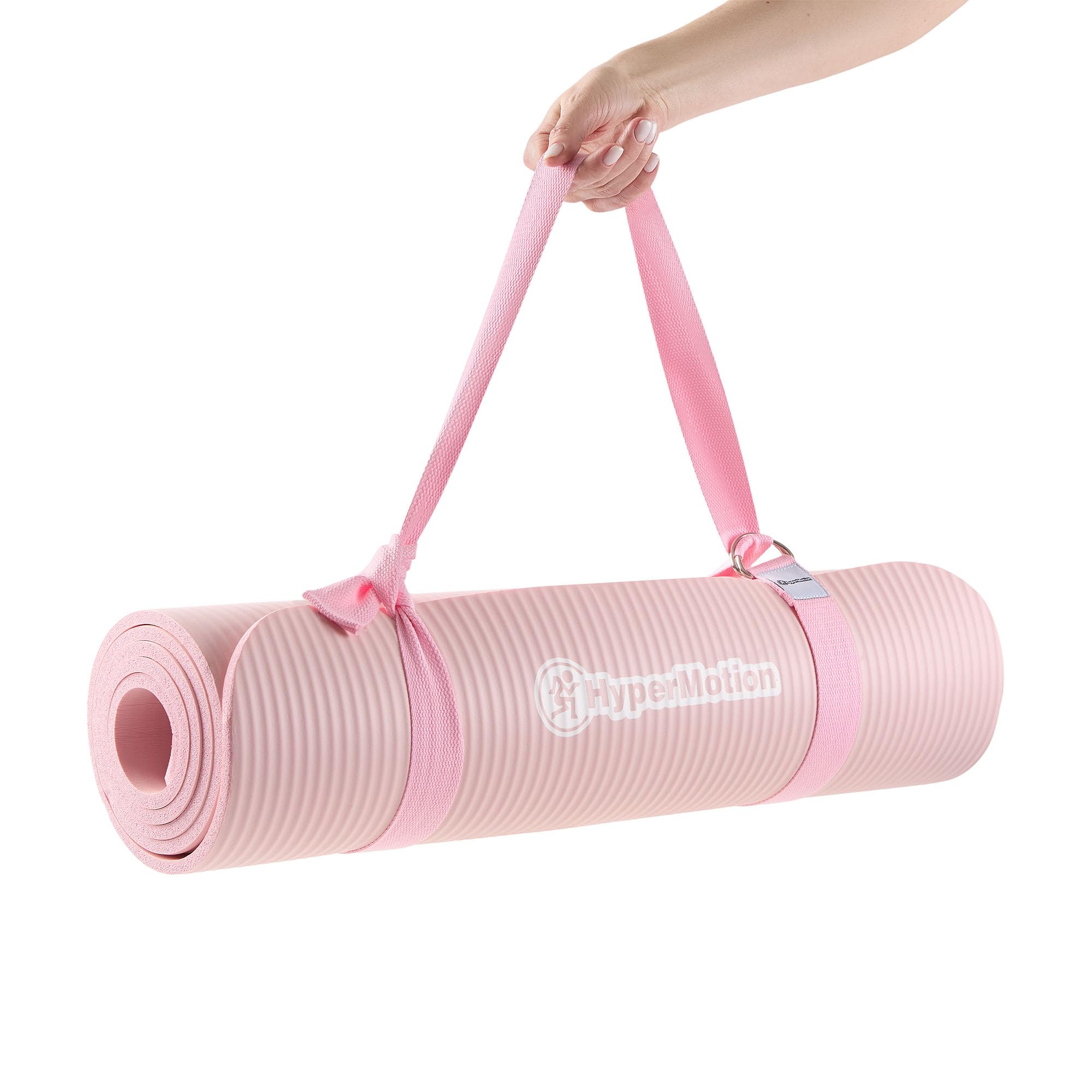 HyperMotion Mata do Ćwiczeń Fitness i Jogi NBR 183x61x0,8 cm Różowa, Antypoślizgowa, 8 mm, z Paskiem do Ćwiczeń i Przenoszenia, do Jogi, Pilatesu i Stretchingu