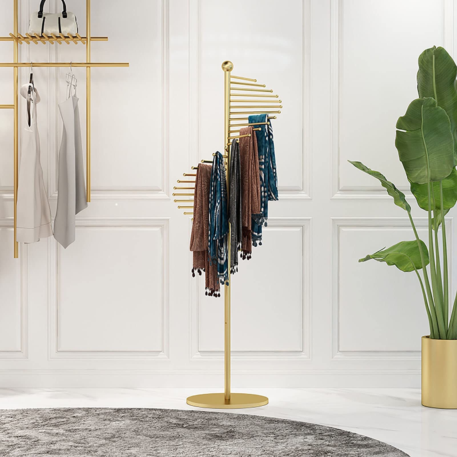 Genérico Perchero de pie Moderno Que Ahorra Espacio con Base Resistente, Colgador de Bufandas de Metal Alto para exhibir Bufandas, para chales, Cinturones, pashminas y Leggings (Dorado, 42