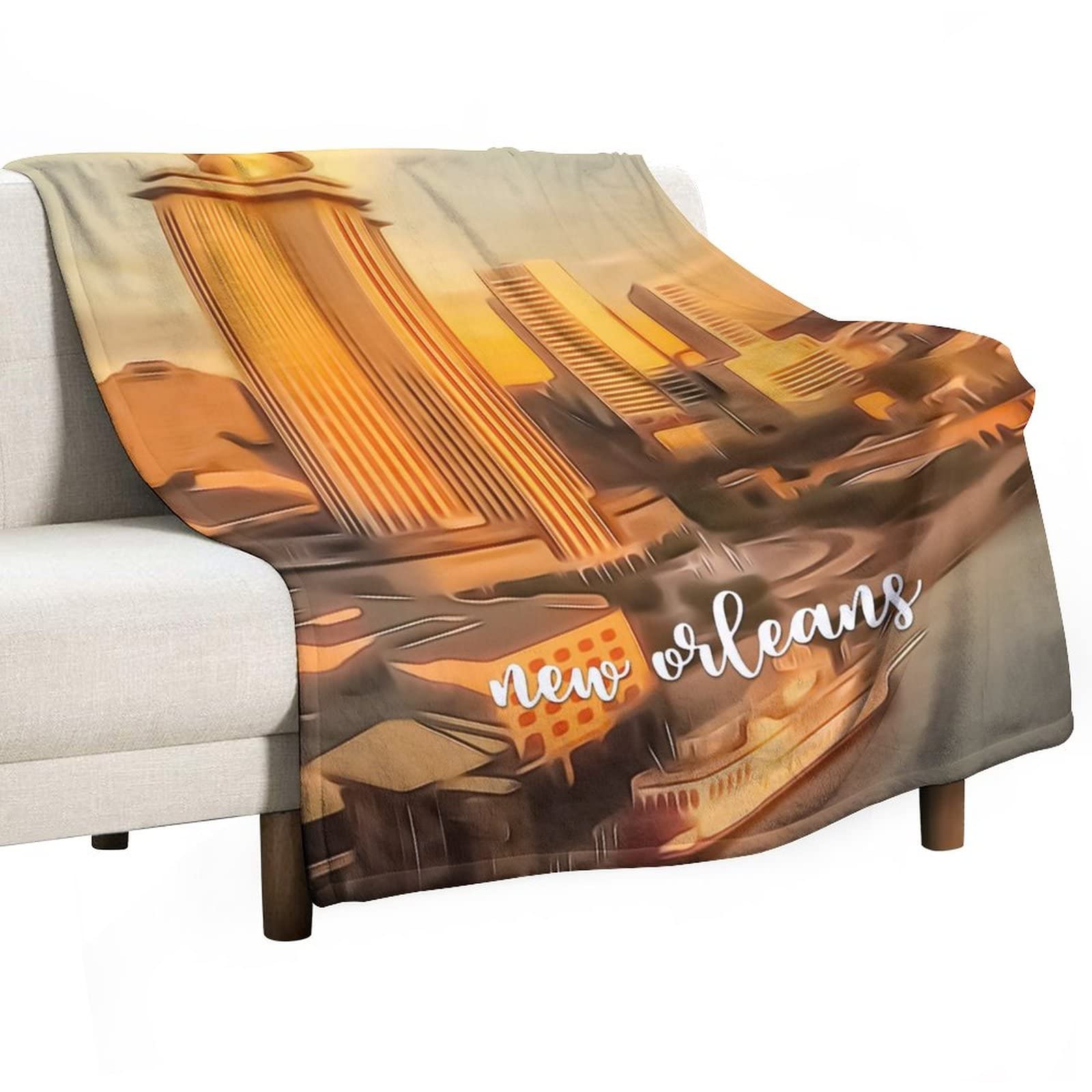 Couverture polaire double face chaude et douce motif paysage urbain