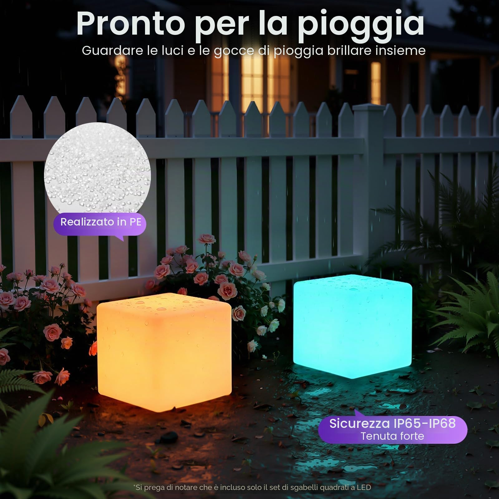 MINRS LED Leuchtwürfel Outdoor, Leuchtwürfel Hocker Sitzwürfel con telecomando, Illuminazione da giardino all'aperto Leuchtwürfel come seduta con sette colori e luminosità per casa e esterni