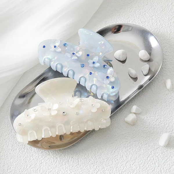 HAIMEIKANG 2Pcs Acrylic Flower Hair Claw Clips - Large for Women, Strong Hold Cute Non-slip Stylish Accessories for Thick Thin Hair