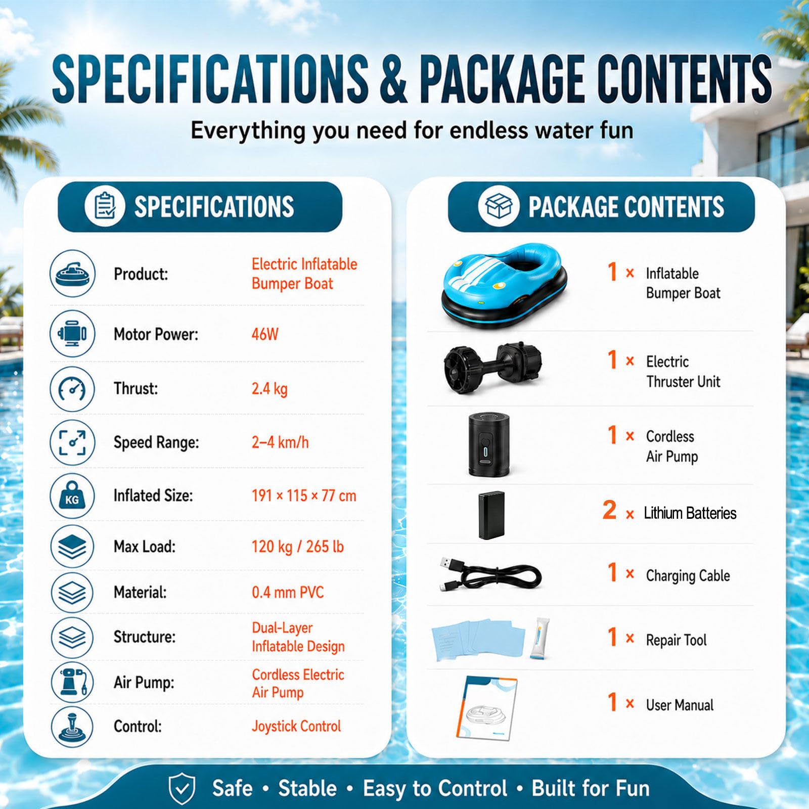 Flotador hinchable motorizado de PVC para piscina, azul o rojo Blue | tumbona hinchable con control de joystick de 360°, soporta hasta 120 kg, silla de playa hinchable eléctrica de PVC