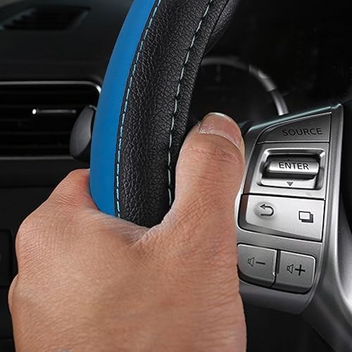 Miniatura 5 de Funda de cuero para volante de automóvil, protector de volante de automóvil antideslizante de cuero de microfibra transpirable, ajuste universal
