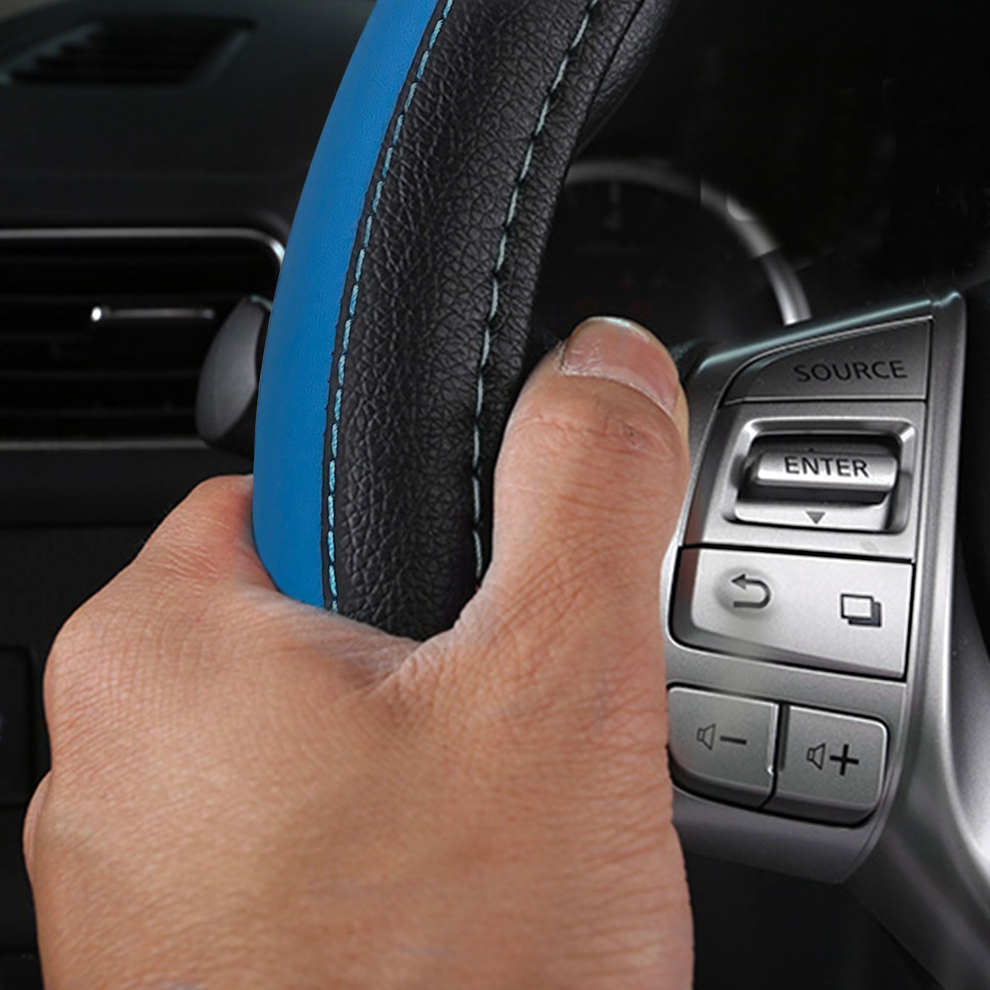 Coprivolante per auto, in pelle, antiscivolo, traspirante, in microfibra, universale, adatto alla maggior parte delle auto (blu 2)