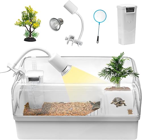 Kit de hábitat de tanque de tortuga, acuario de iniciación de recinto de tortuga acuática con área multifunción, escondite, luz de plataforma UV, disponible en Yaxa Peru