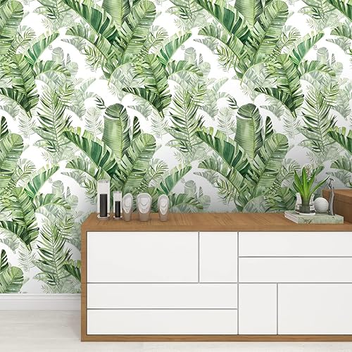 Miniatura 3 de Papel tapiz autoadhesivo de palmera tropical, hojas de selva tropical, papel de vinilo verde extraíble para decoración del hogar, 17.7 pulgadas x