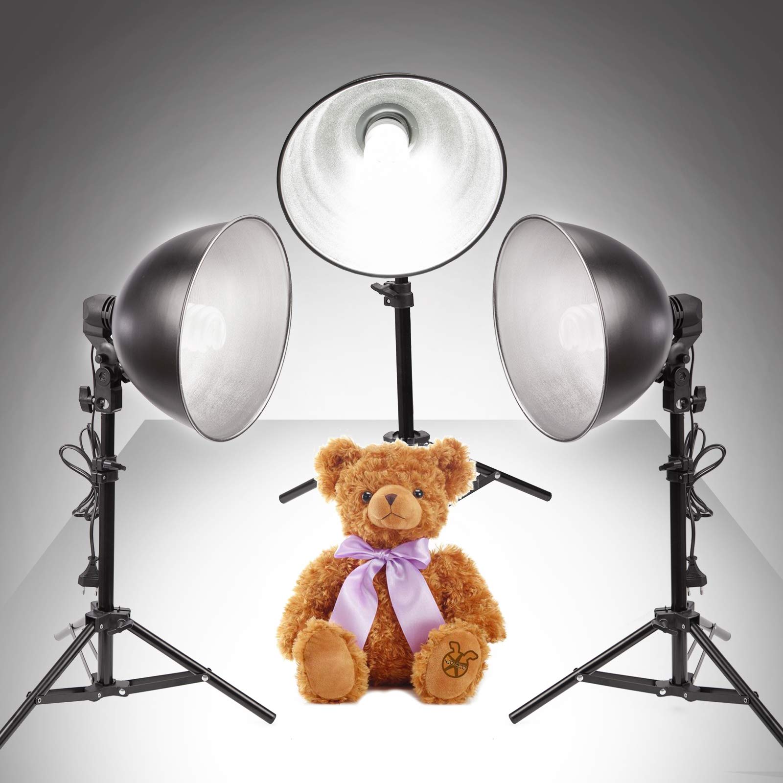 Kit di luci fisse per studio fotografico, con 3 lampade da 150 W, 5500 K, supporto per luce, attacco E27 e paralume per fotografia di prodotti, fotocamera, foto alla moda, YouTube, video