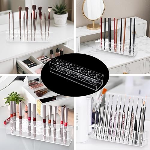 Miniatura 5 de Wiojtry Organizador de delineador de labios acrílico y organizador de delineadores de ojos, 24 lápices cosméticos estándar, estuche de exhibición de