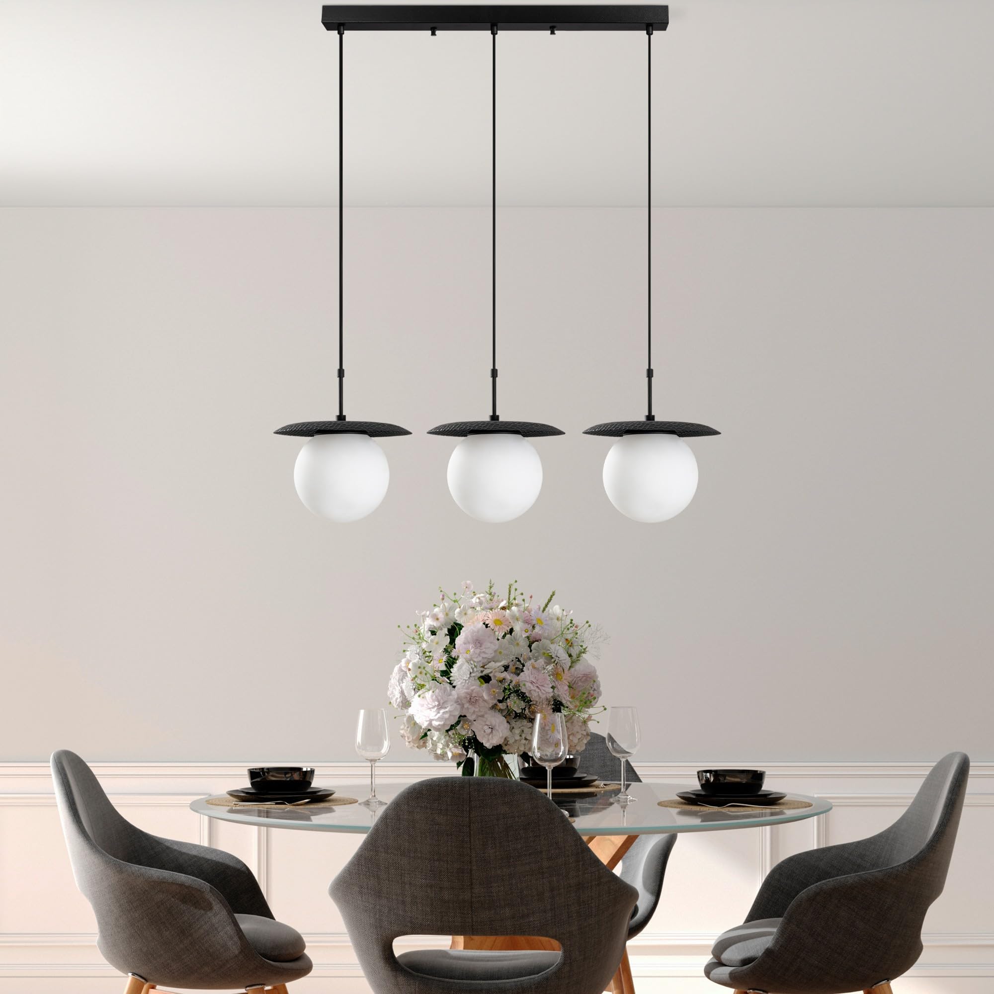 Lustre noir Opviq réglable avec 3 douilles E27 et châssis métallique moderne 100x30 cm