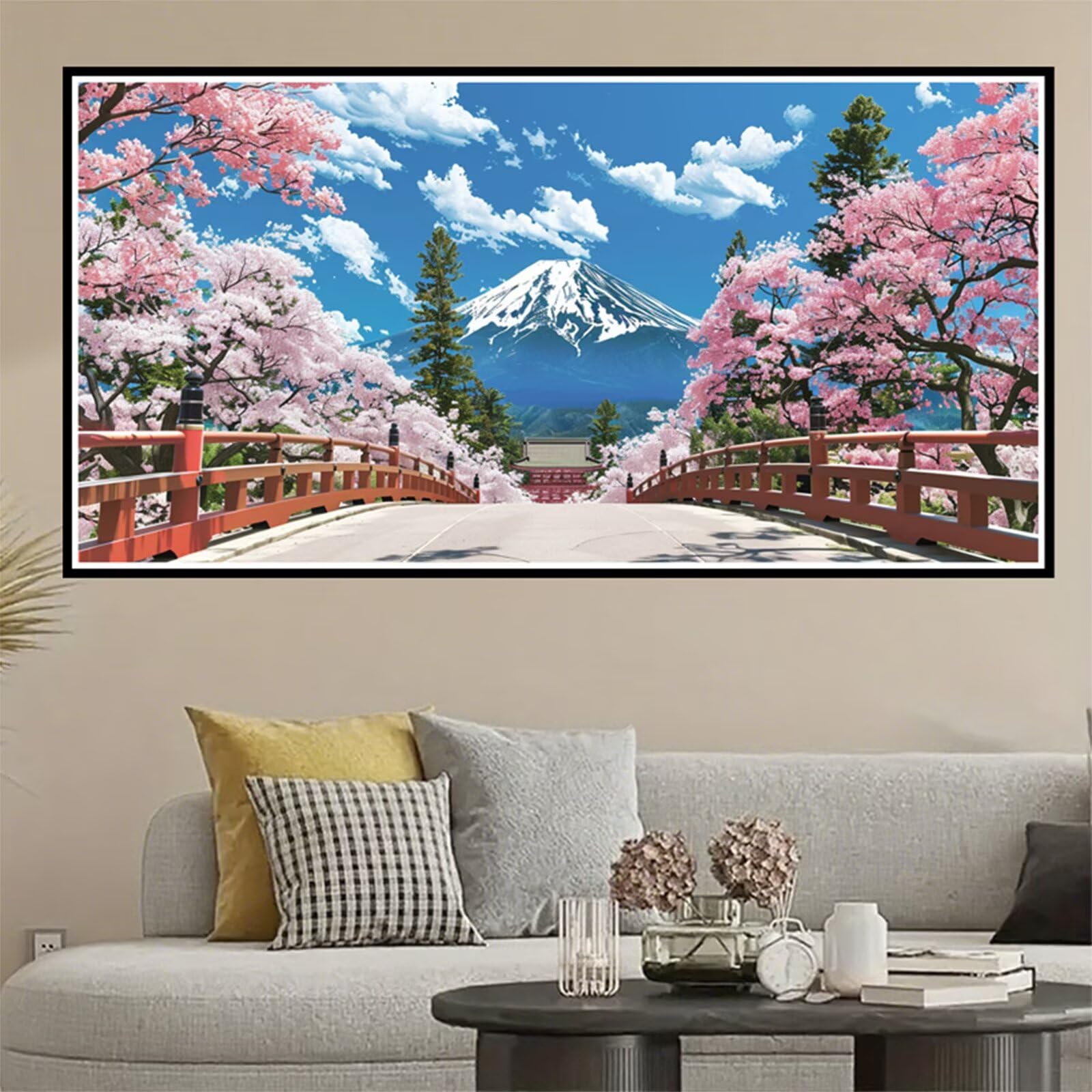 Diament Malarstwo Japonia Diament Malarstwo Dorosły XXL 90 x 180 cm, 5D Haft Diament Kwiaty Wiśni Malarstwo diamentowe dla dzieci, DIY Diamenty Aktywne Ręcznie Dla Dorosłych, Dekoracja ścienna J2-8009