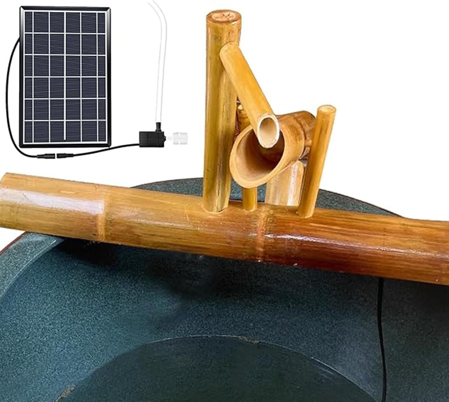 Solarna fontanna bambusowa z pompką - funkcja wody Feng Shui do dekoracji ogrodu, ekologiczny system cyrkulacji wody na podwórku Oasis