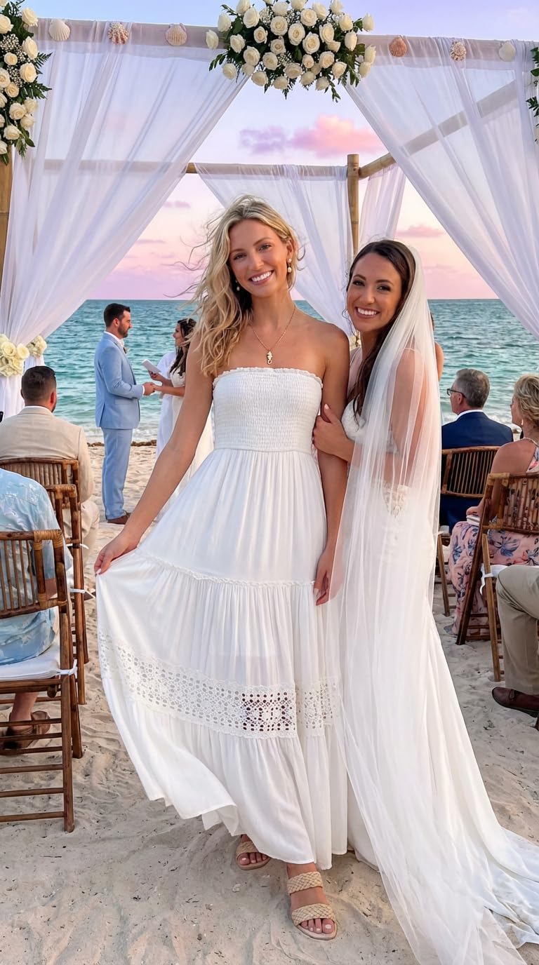 ZESICA Women's 2026 Summer Bohemian Strapless Off Shoulder Lace Trim Backless Flowy A Line Beach Long Maxi Dress - Image 6