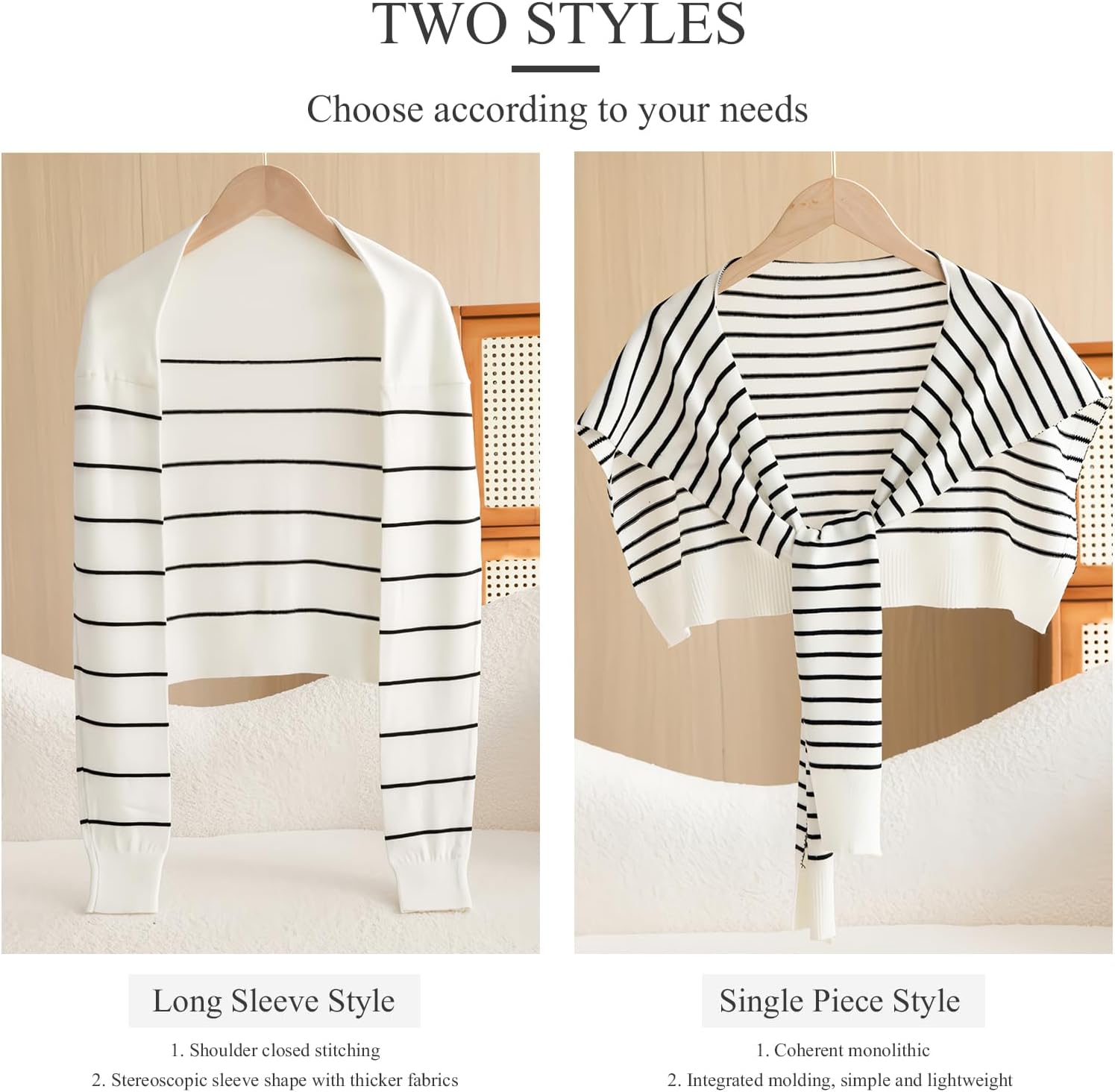 LumiSyne Wool Knitted Small Shawl For Women Long Sleeves Knotted Classic Stripe Pattern Decorative Shawl Wrap Cape Warm Scarf image 5