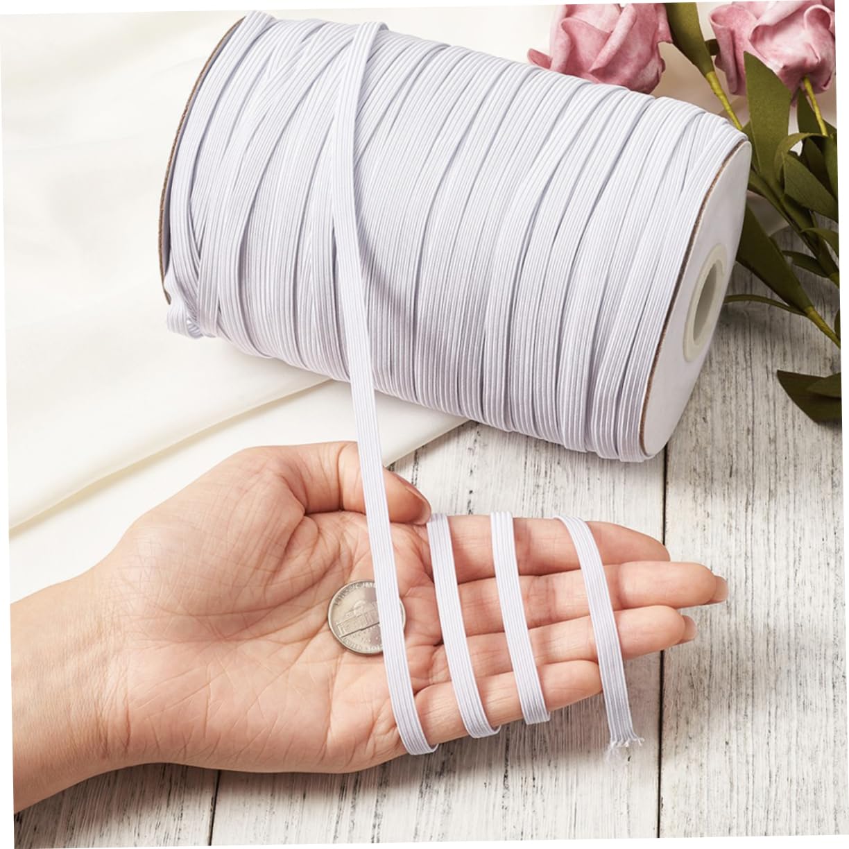 NUOBESTY 1rotolo Nastro Elastico Piatto Bianco per Cucito Decorazioni e Accessori per Abbigliamento Materiale Resistente per Creazioni Fai da Te e Imballaggio