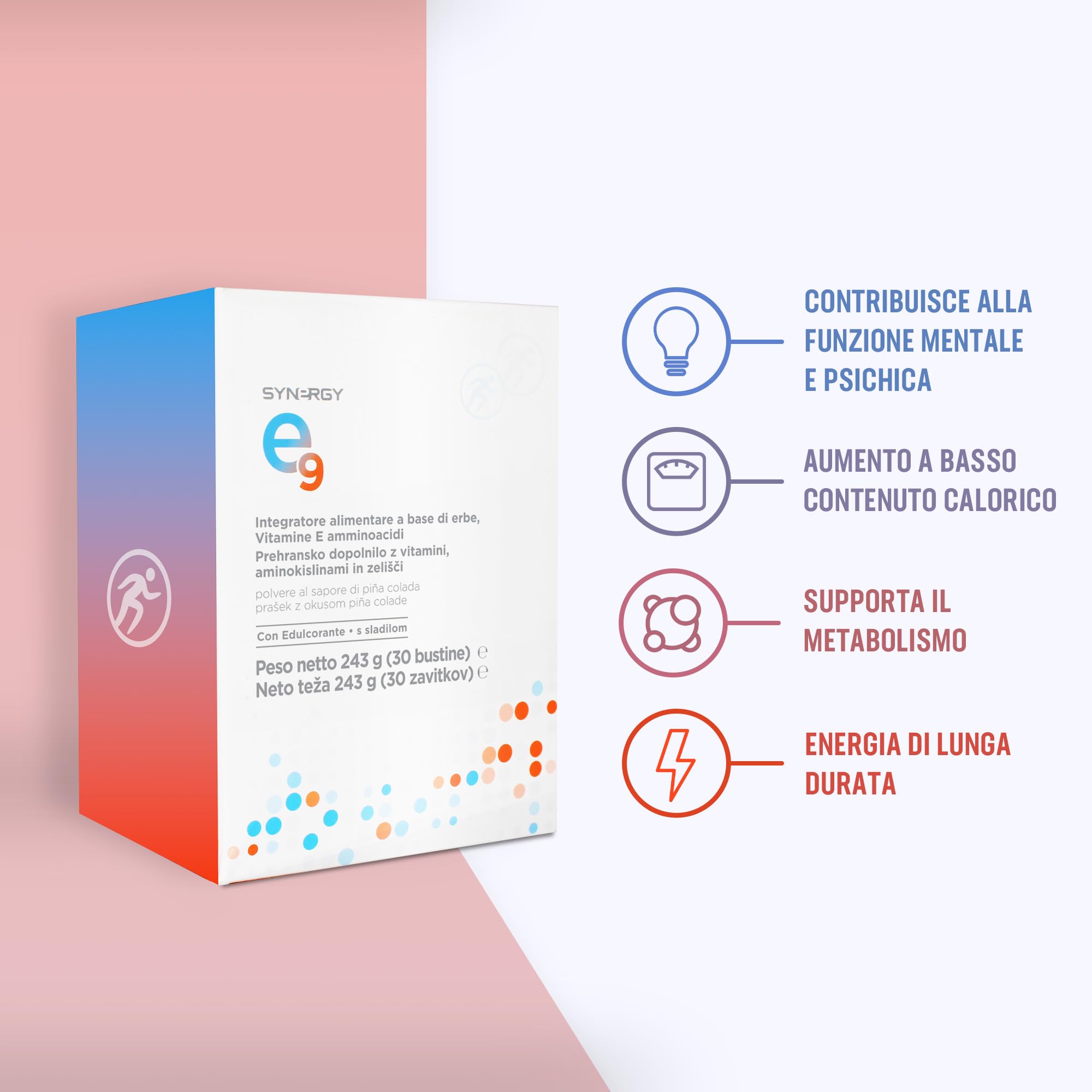 Synergy Worldwide E9 30 Dosi | Integratore 500mg L-Arginina con Vitamine B12, B6 e Acido Pantotenico | A Basso Contenuto Calorico | Supporta la Performance Fisica e Riduce l’Affaticamento | 243 g