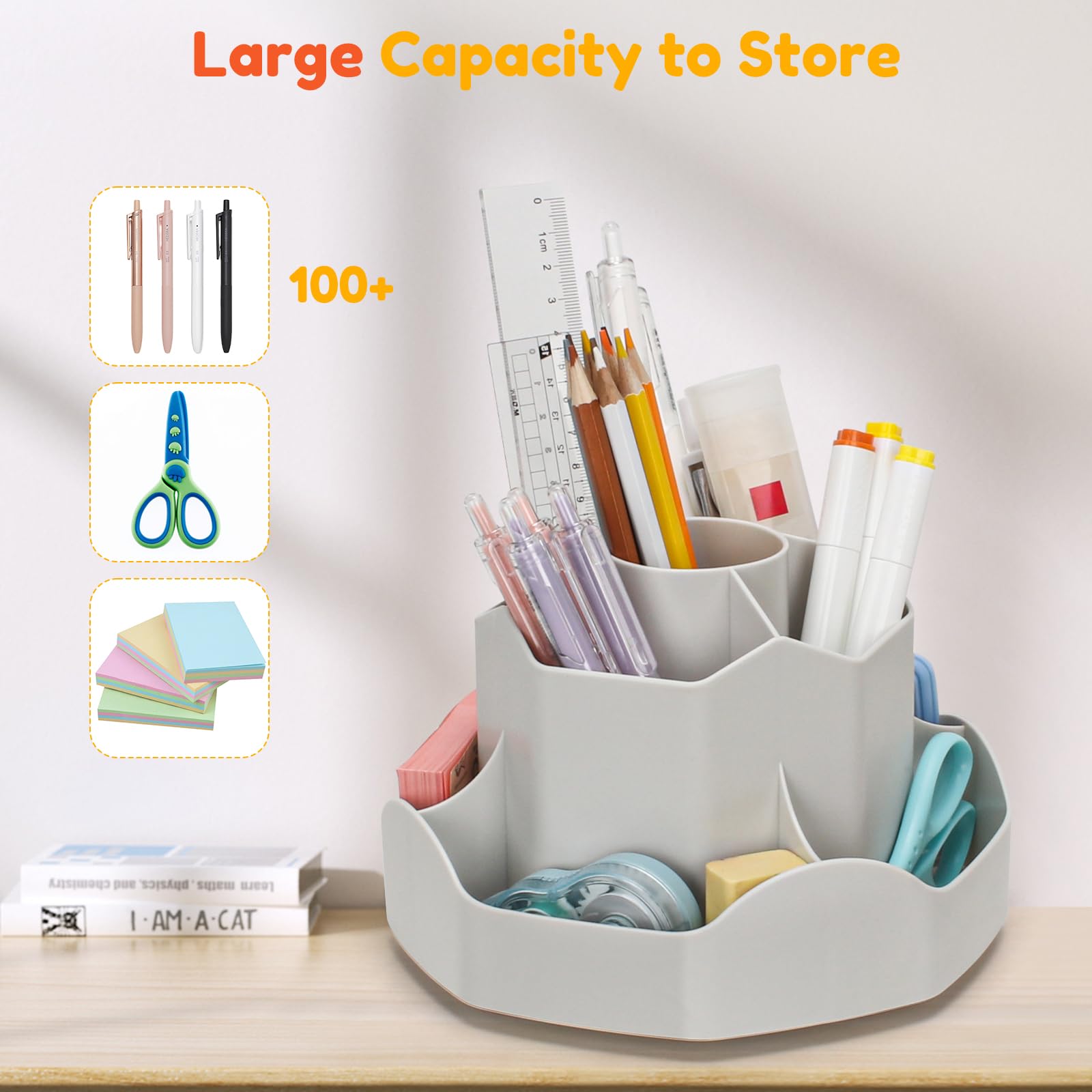 Euqvunn Rotating Pencil Pen Holder for Desk Pen Pot Desk Organiser with 9 Independents - Image 3