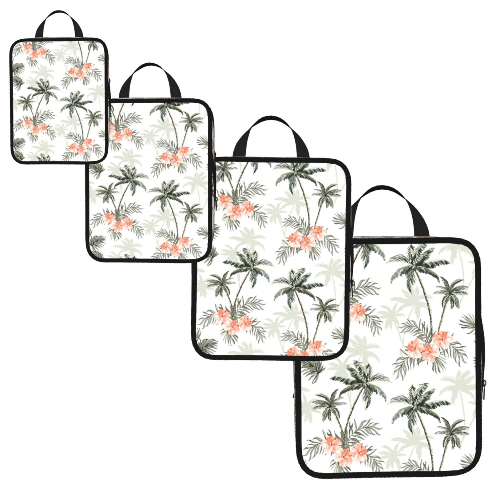 Tropical Palm Trees Print 4 Set Compression Packing Cubes for Suitcases,Expandable Storage Bag Organizers