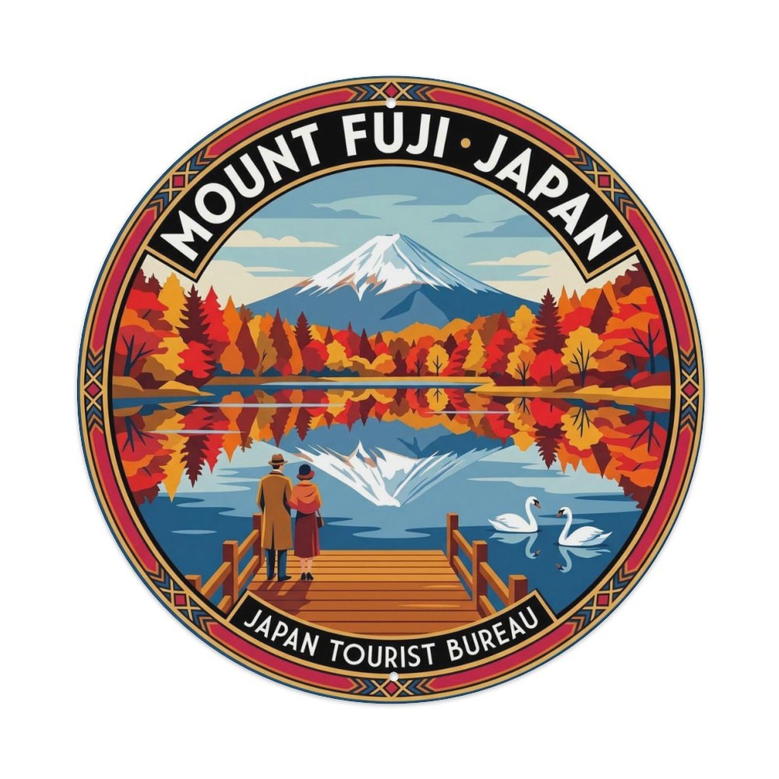 Mount Fuji Autumn Colors Lake Yamanaka Seasonal Japan Metal Tin Sign
