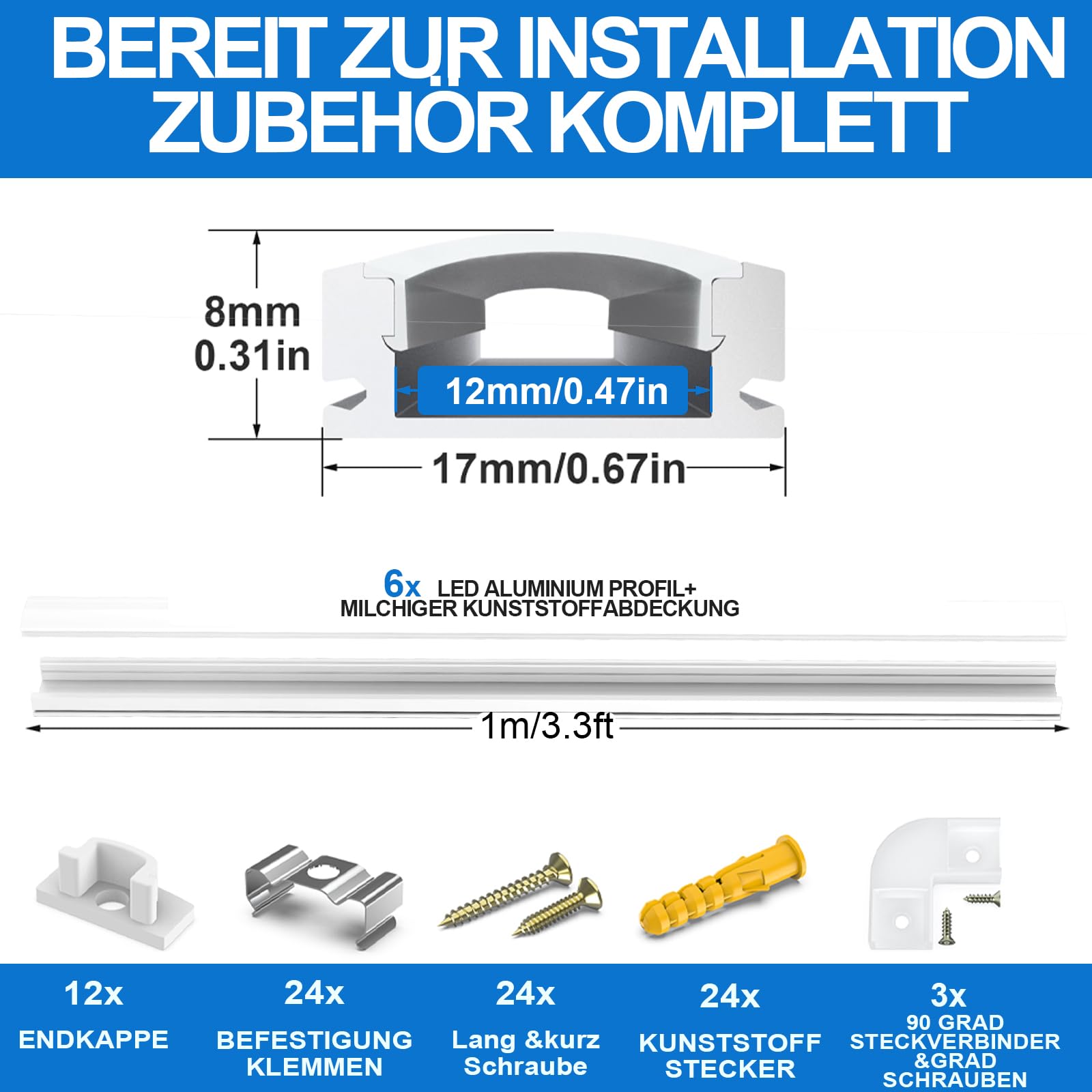 Chesbung LED Aluminium Profil, 10X1m LED Aluminium Leisten U-Form, LED