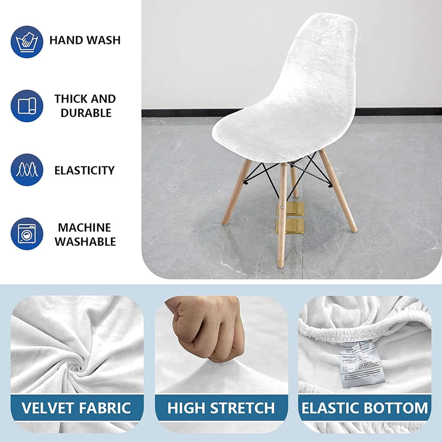 Mid Century Modern Velvet Chair Covers - 4-Pack Slipcovers for Armless Dining & Lounge Chairs, Stylish Protector for Home, Kitchen & Living Room Decor
