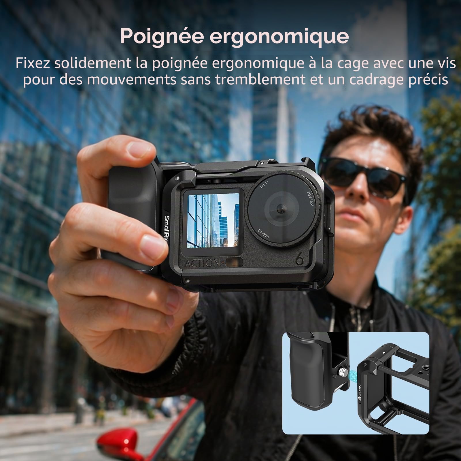 SmallRig Poignée pour DJI Osmo Action 6, poignée latérale pour la Photographie de Rue avec déclencheur et Griffe Porte-Accessoires, Compatible avec Les Cages SmallRig Action 6 5887/5888-6259
