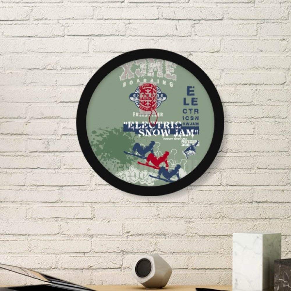Ski d'hiver impression art en cadre photo rond noir decoration murale stickers petite taille