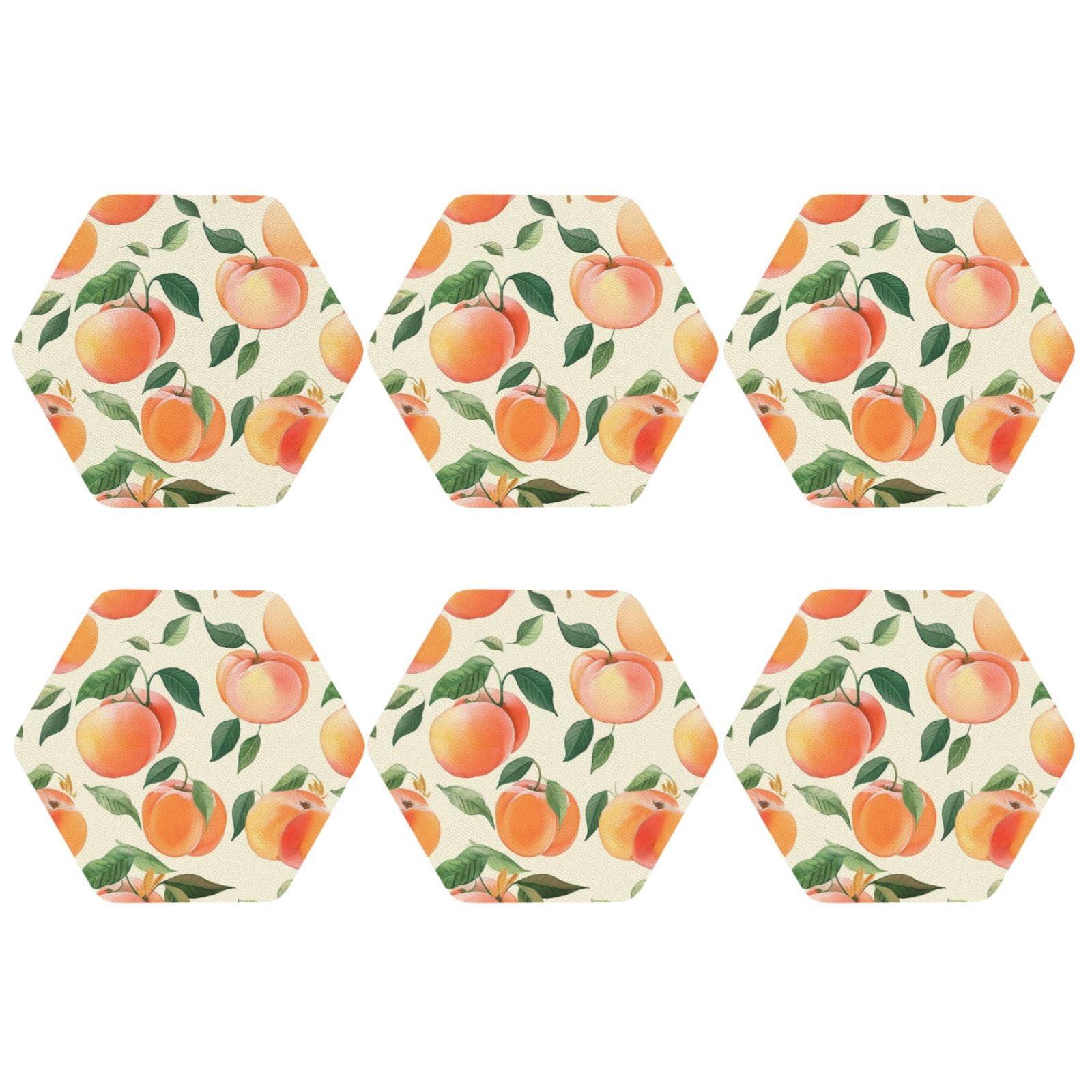 6pcs Leather Coasters for Drinks, Peach Drink Coasters for Tabletop Protection, 4" Cup Coasters for Coffee Table Decor, Non-Slip Drinking Cup Mat for Hot Or Cold Drink