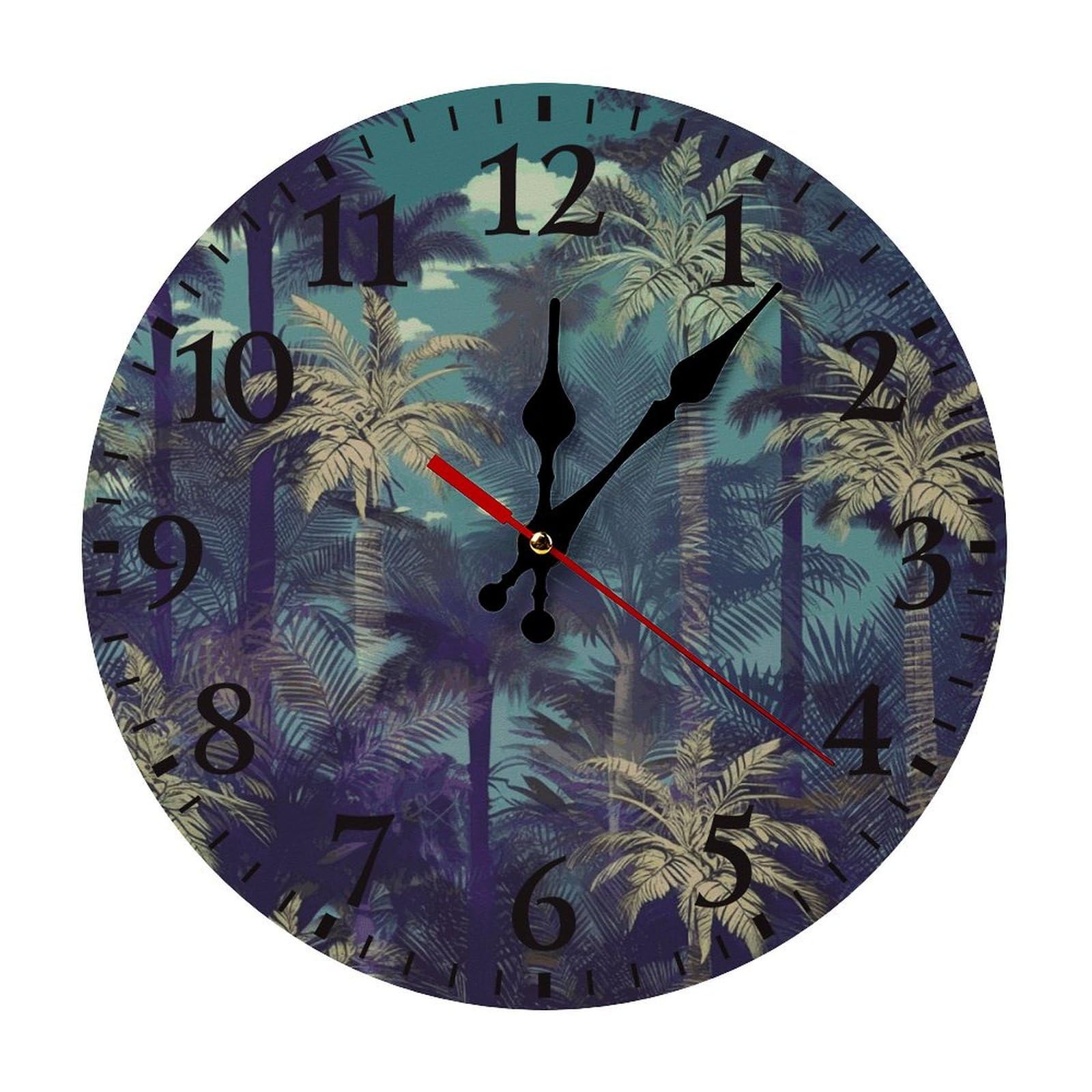 NTVOWPZO 10 Inch Wall Clock Fantasy Palm Tree Jungle Battery Operated Wall Clocks Silent Non-Ticking Round Wall Clock for Living Room Kitchen Home Office Wall Decorative Clock