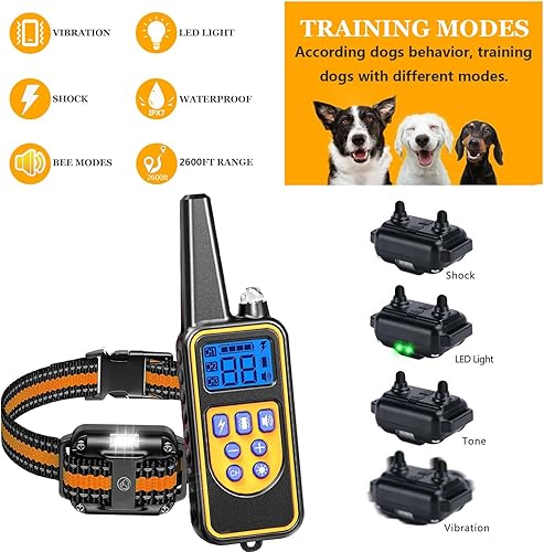 Miniatura 8 de Collar eléctrico de entrenamiento para perros con control remoto de 1640 pies, E-Shock, modos de entrenamiento seguros, collares impermeables IP67
