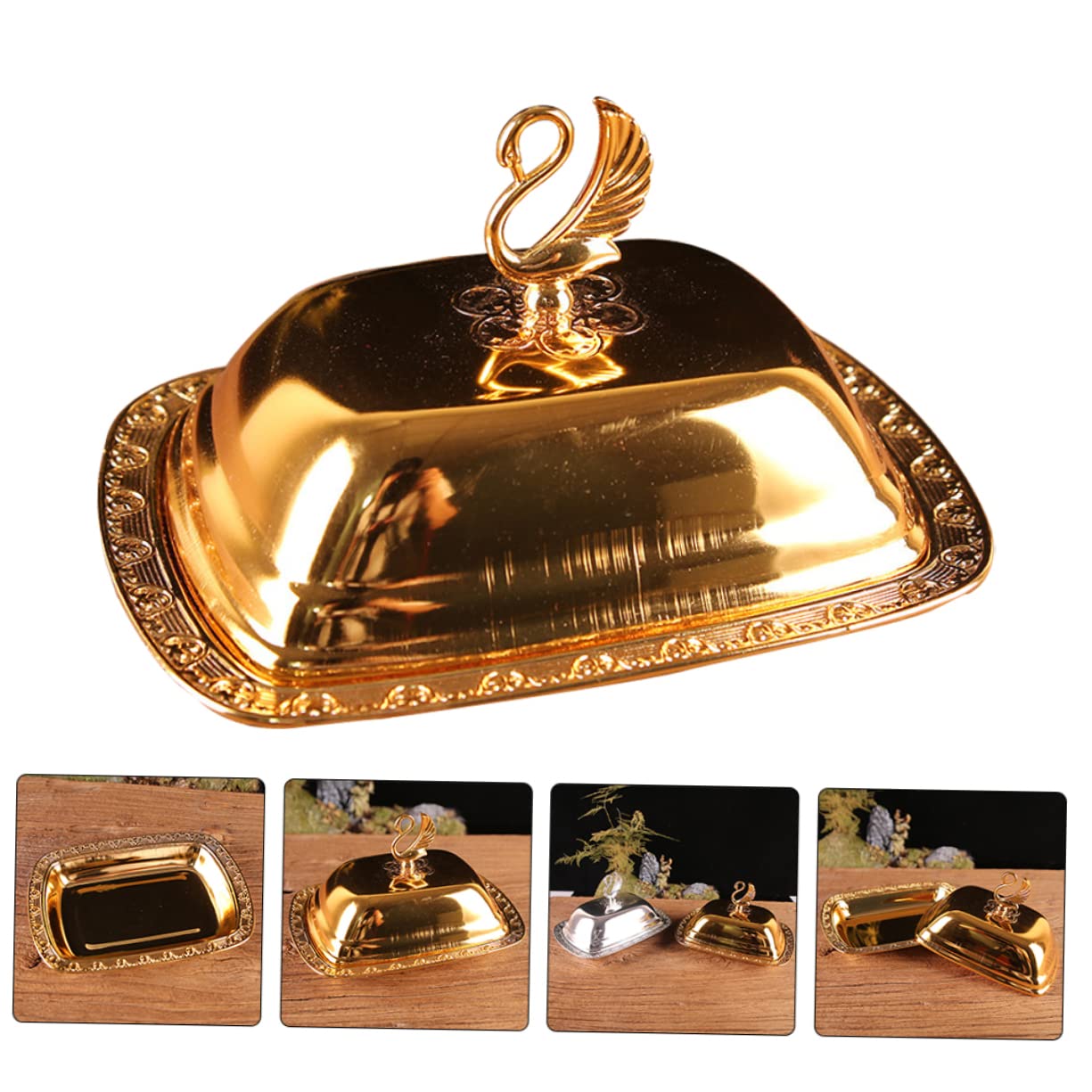 Vassoio Porta Snack con Coperchio in Acciaio Inox Oro | Stile Europeo, Portatile e Resistente alla Rottura, per Esposizione Decorativa in Soggiorno
