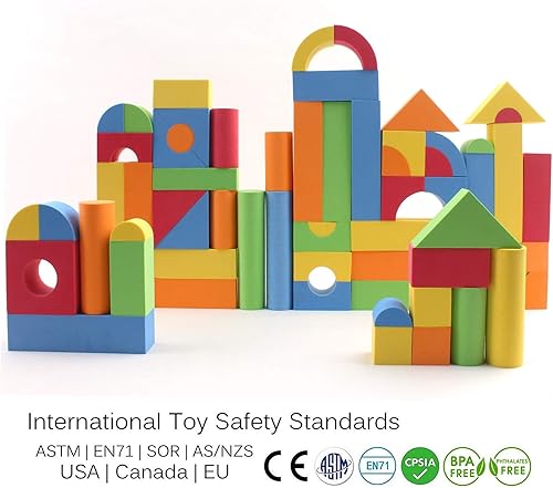 Miniatura 3 de Vokodo Bloques de construcción de espuma grandes de 113 piezas con diferentes formas y tamaños, colores brillantes, calidad educativa, juguetes de