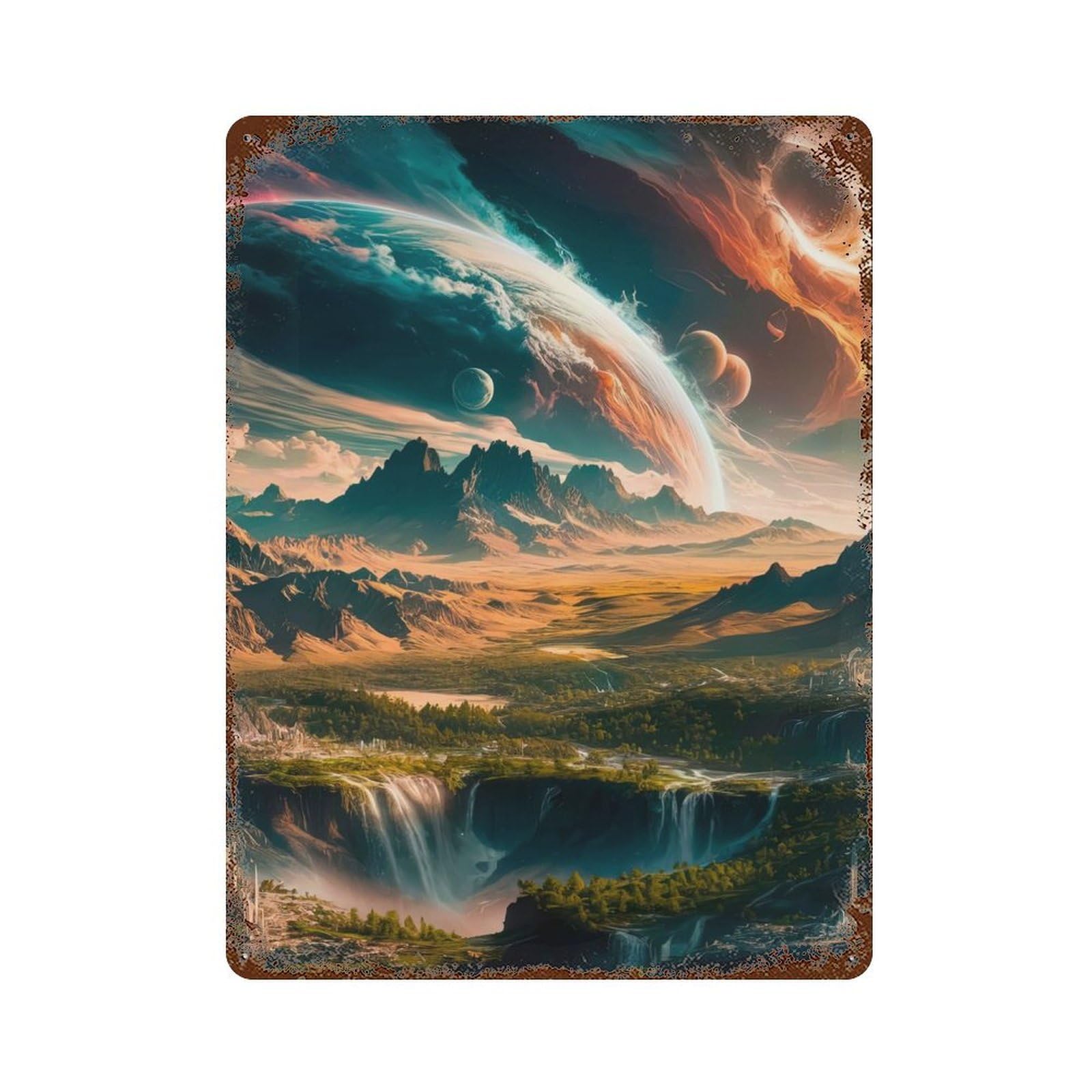 Celestial Vista 15.7"x11.8" Vintage Rust Metal Sign, Classic Wall Plaque for Pub, Kitchen And Man Cave Decor