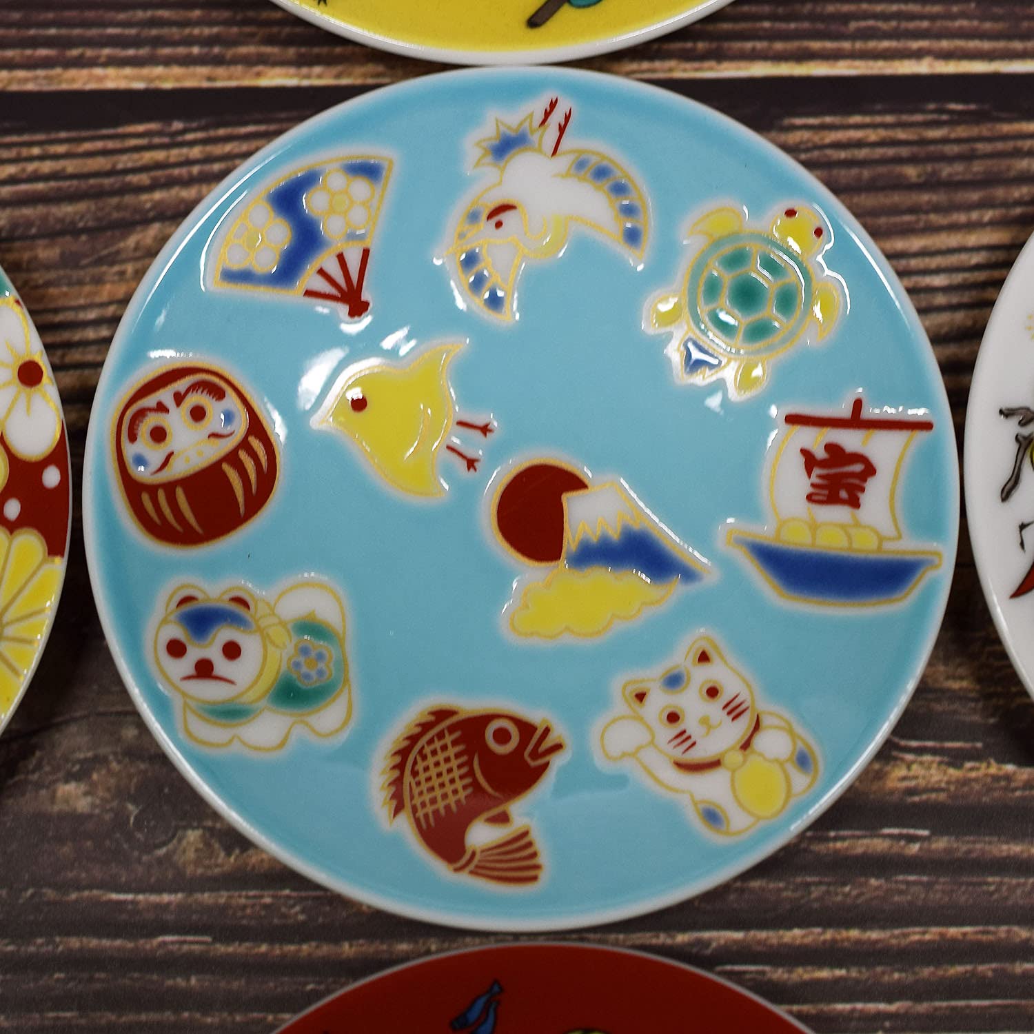 Kutani Ware Mamezara Auspicious Amulet Small Plate 3.7in Ceramic Japan