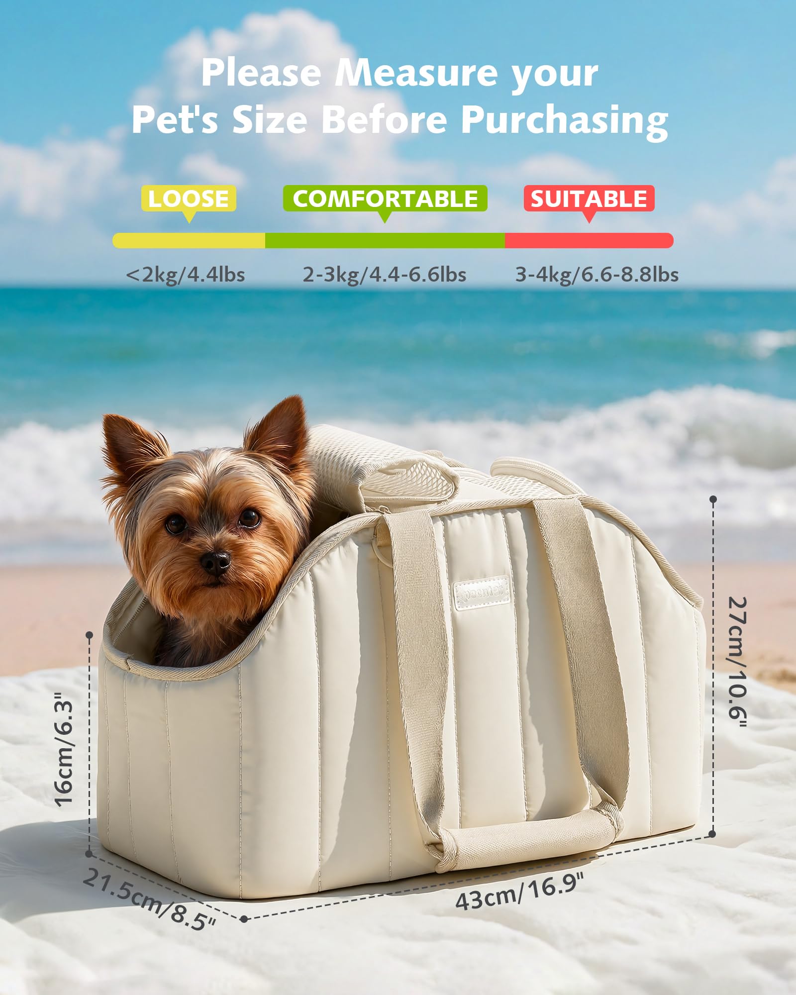 Pecute Sac Transport Petit Chien - Sac de Transport pour Petit Chien Respirant et Pliable en Coton avec Bords Doux, Confortable pour Voyages, Métro, Vétérinaire, Adapté aux Chats,Blanc Laiteux