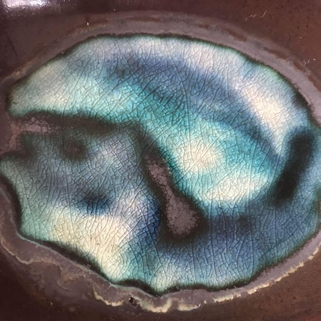 深い青の水色の濃淡が美しい石垣焼大皿 和食器 ガラス釉 楕円