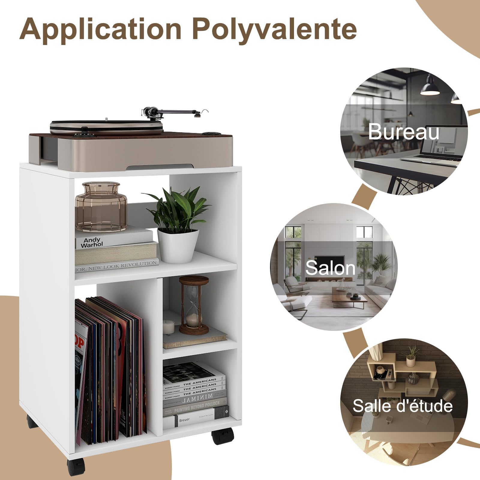 PUNCIA Meuble Imprimante avec Rangement 50x40x75 CM Caisson Bureau (Blanc) | en Bois Support Imprimante Roulettes Meuble Rangement Chariot de Doissier Doucument Chargé 55KG pour Bureau à Domicile
