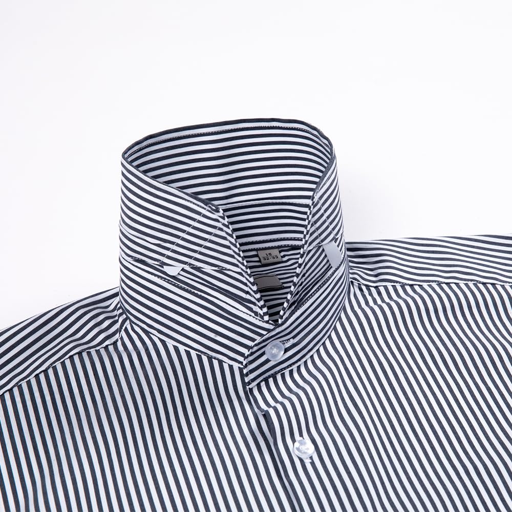 Camicia da uomo a righe elasticizzata, colletto Windsor, polsini francesi, camicia formale a maniche lunghe per ufficio e lavoro