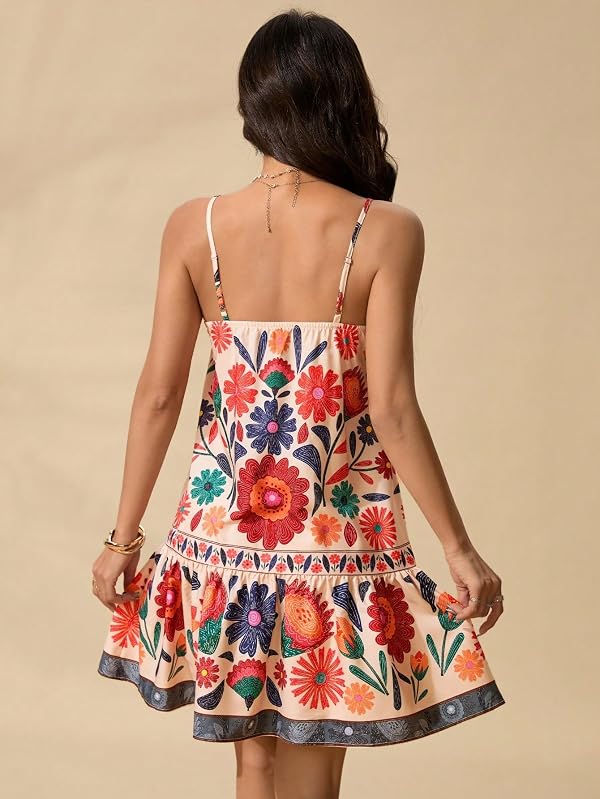 RoseSeek Women's Tropical Floral Dress Spaghetti Strap Camisole Sundress by RoseSeek - Used condition - Image 2