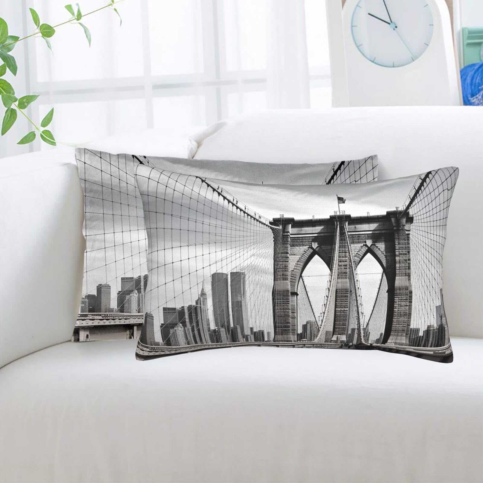 Brooklyn Bridge Standard Pillowcases Sets of 2, Ultra Soft Microfiber Plush Pillow Cases 14"X20" Comfort Decorative Throw Pillow Cover with Hidden Zipper for Bedroom, Sofa, Couch
